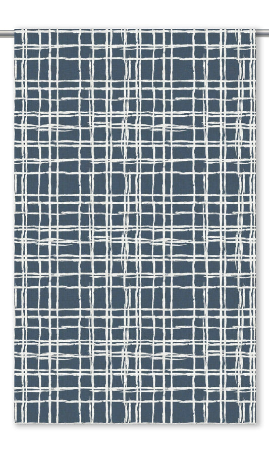 Abstract Grid/ Checkered Print Window Shades (Navy Blue/ White)