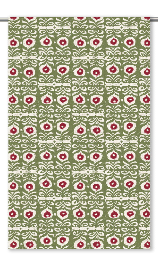 Floral Print Fabric Blinds (Moss Green/ Garnet Red)