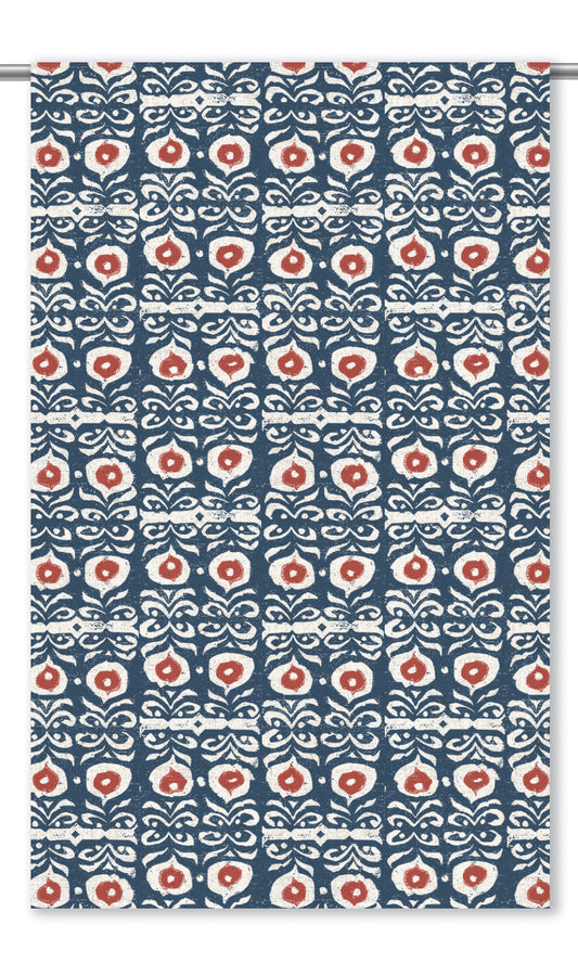 Floral Print Roman Shades (Deep Blue/ Red)