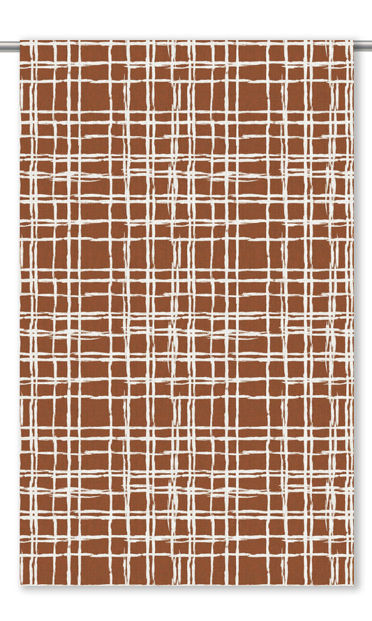 Abstract Grid/ Checkered Print Window Shades (Burnt Orange/ Terracotta Red)