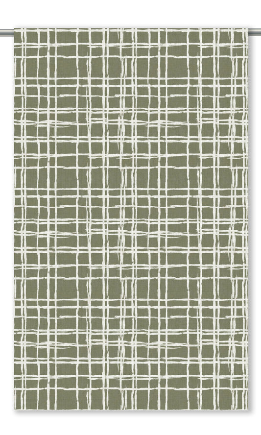 Abstract Grid/ Checkered Print Fabric Blinds (Sage Green/ White)