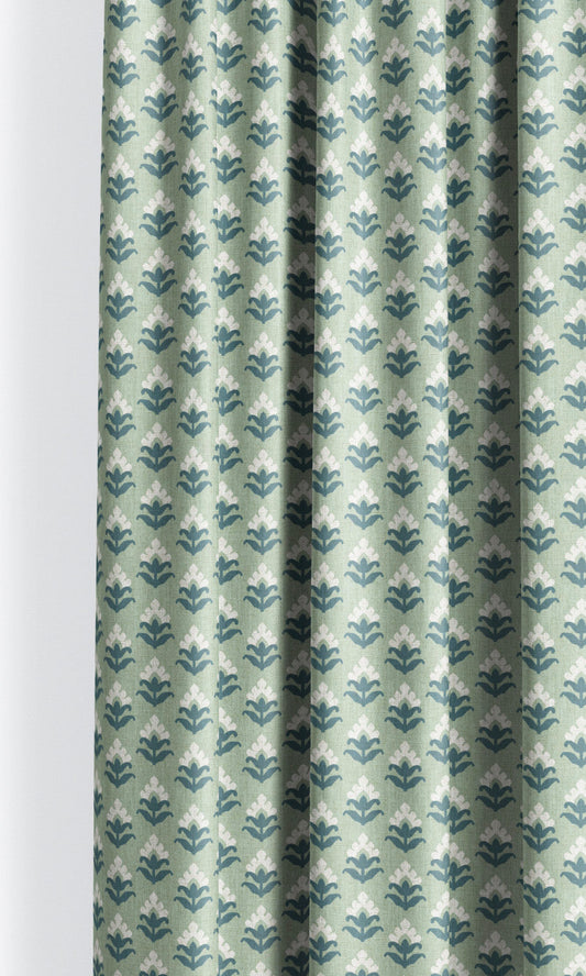 Floral Block Print Home Decor Fabric Sample (Seafoam Green/ Teal Blue)
