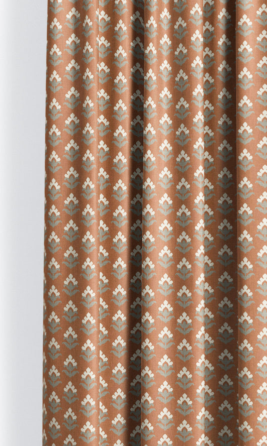 Floral Block Print Home Decor Fabric Sample (Rust Red/ Burnt Orange/ Gray)