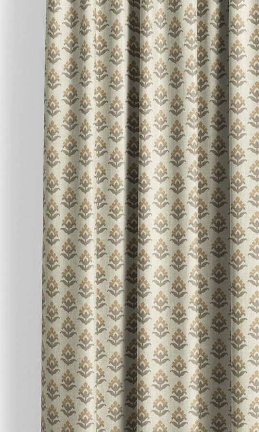 Floral Block Print Home Decor Fabric Sample (Cream/ Brown)