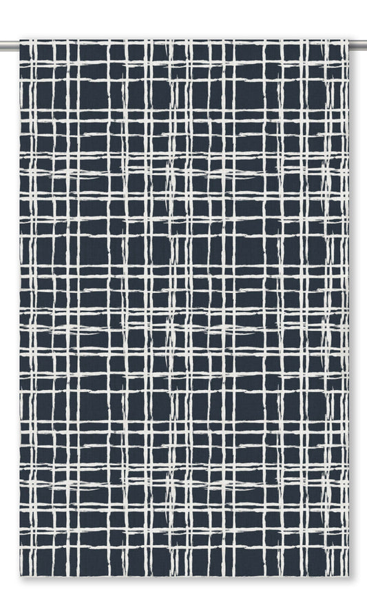 Abstract Grid/ Checkered Print Fabric Blinds (Midnight Blue/ White)
