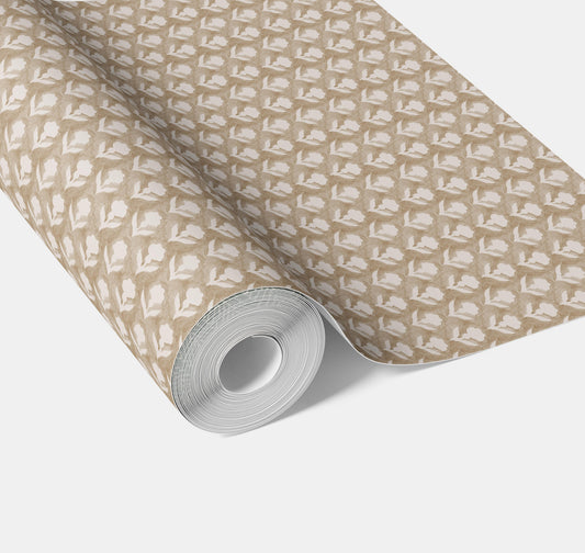 Neutral Small Floral Block Print Traditional Wallpaper Sample (Beige/ White)