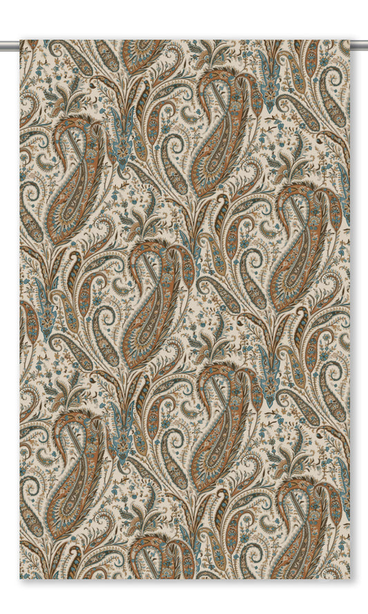 Paisley Floral Velvet Window Shades (Burnt Orange / Slate Blue/ Cream)
