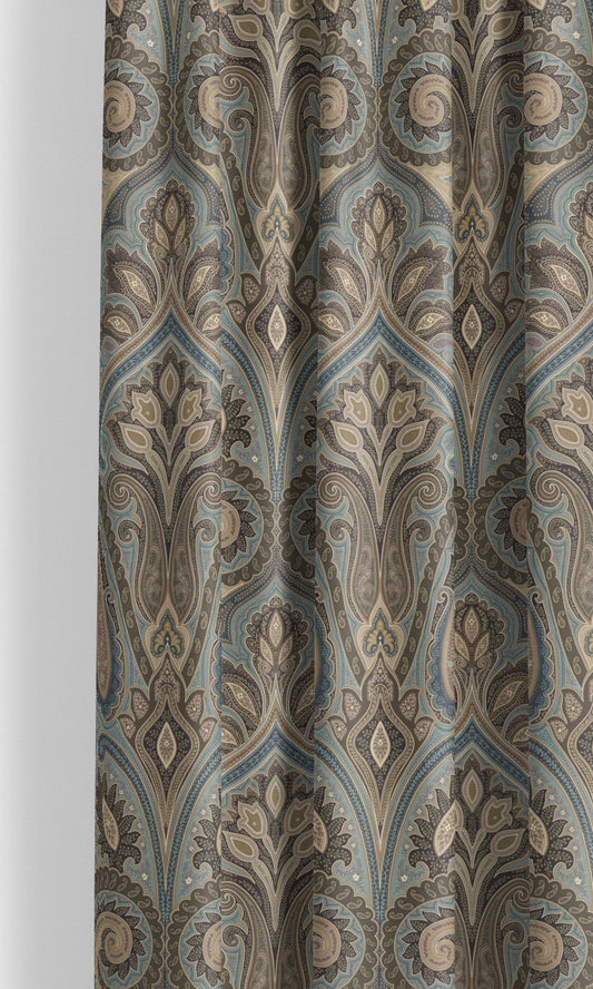 Paisley Damask Velvet Roman Blinds (Mocha Brown/ Steel Blue/ Beige)