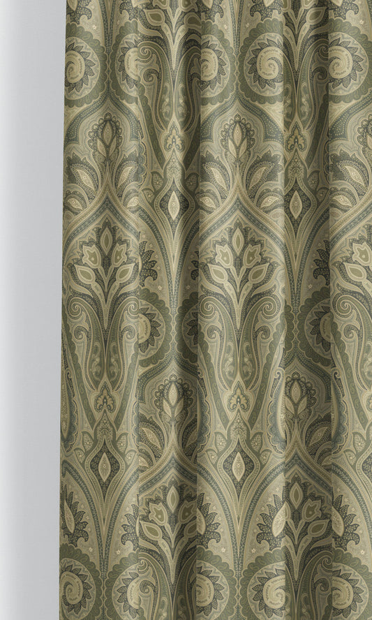 Paisley Damask Velvet Roman Shades (Green)