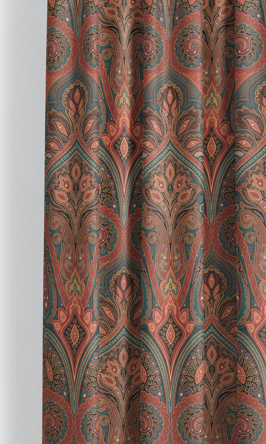 Paisley Damask Velvet Roman Shades (Brick Red/ Teal Blue)