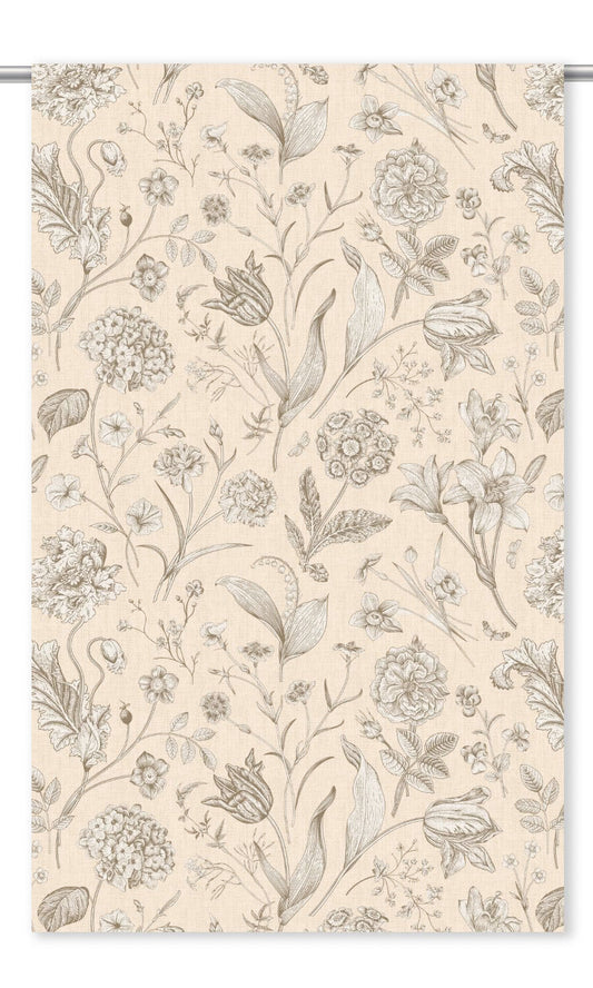 Botanical Floral Window Curtains (Blush Pink/ Sepia Brown)