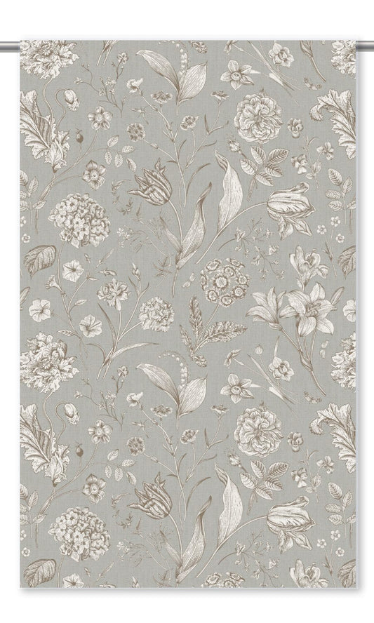 Botanical Floral Window Curtains (Stone Gray/ Sepia Brown)