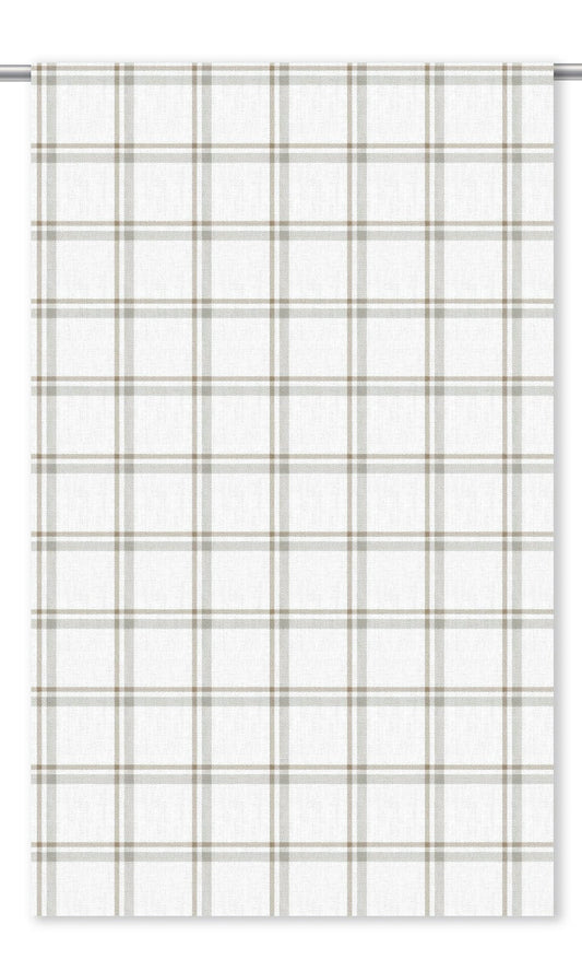 Tattersall Check Drapery (White/ Brown/ Pale Gray)
