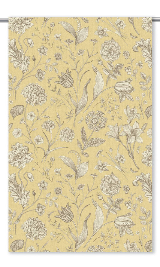 Botanical Floral Window Curtains (Buttery Yellow/ Sepia Brown)