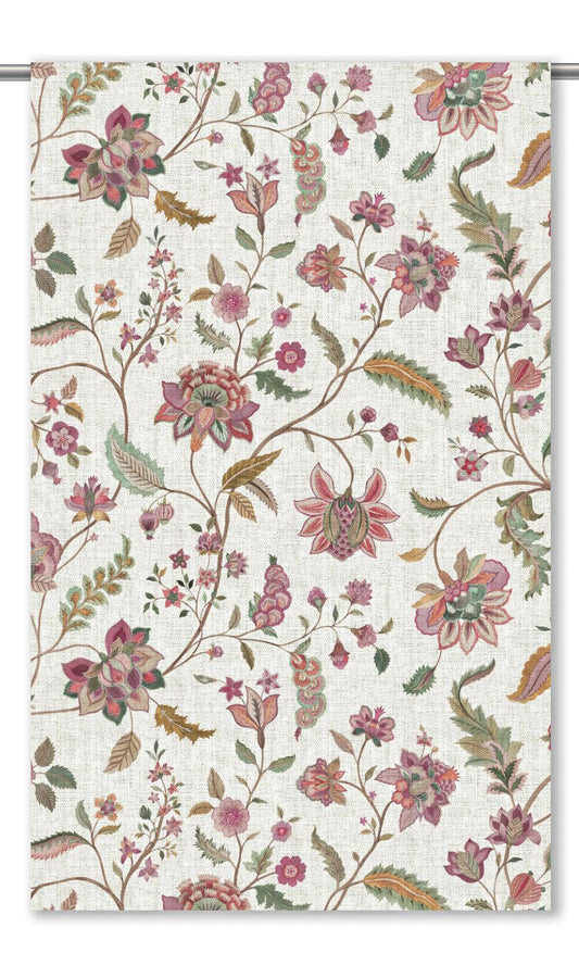 English Jacobean Floral Window Shades (Warm White/ Rose Pink)