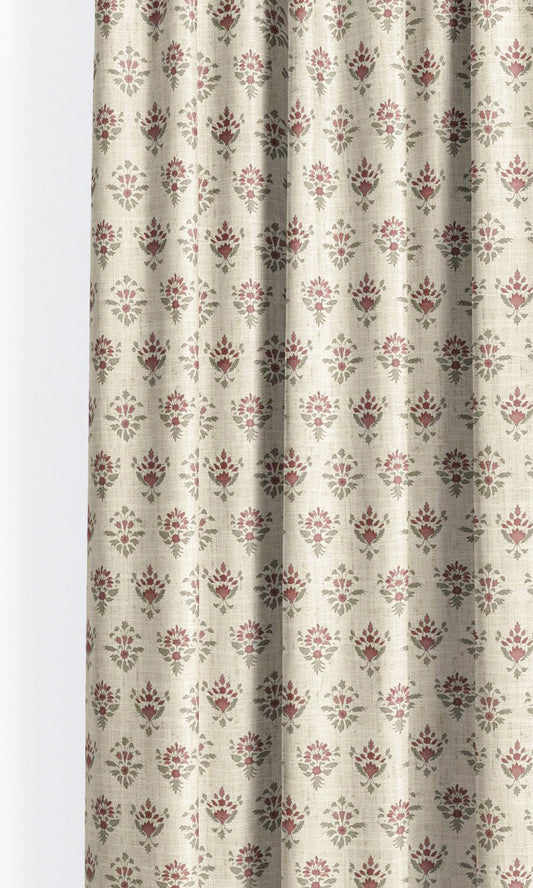 Block Print Floral Roman Shades (Ivory-Beige/ Deep Red)