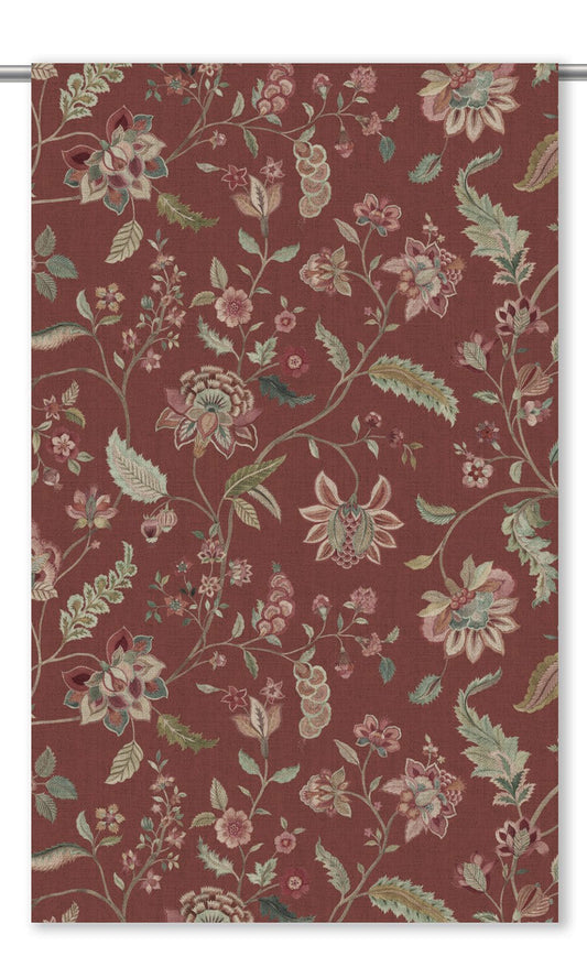 English Jacobean Floral Drapery (Burgundy Red/ Forest Green)