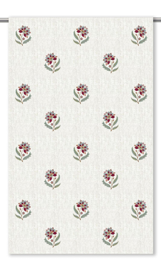 Block Print Floral Window Shades (Cream/ Burgundy Red)
