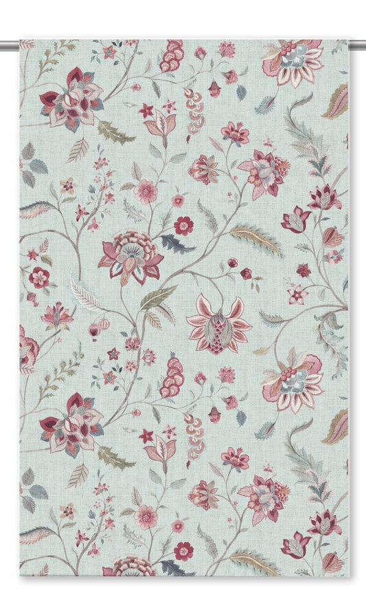 English Jacobean Floral Window Curtains (Pastel Blue/ Deep Red/ Pink)