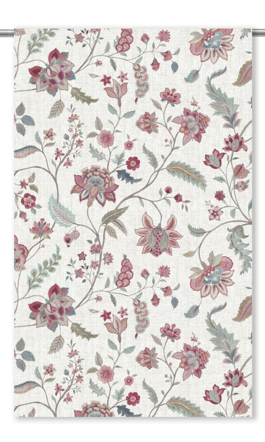 English Jacobean Floral Fabric Blinds (Cream/ Red/ Rose Pink)