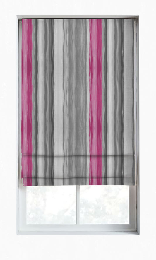 Dimout Striped Drapes (Grey/ Carnation Pink)