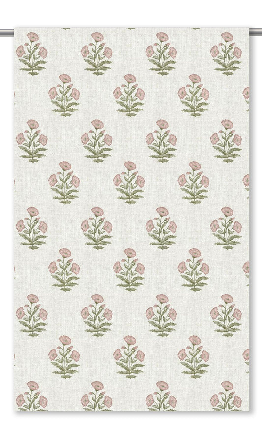 Floral Poppy Print Roman Shades (White/ Blush Pink)