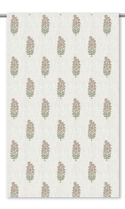 Floral Motif Print Window Curtains (White/ Blush Pink)