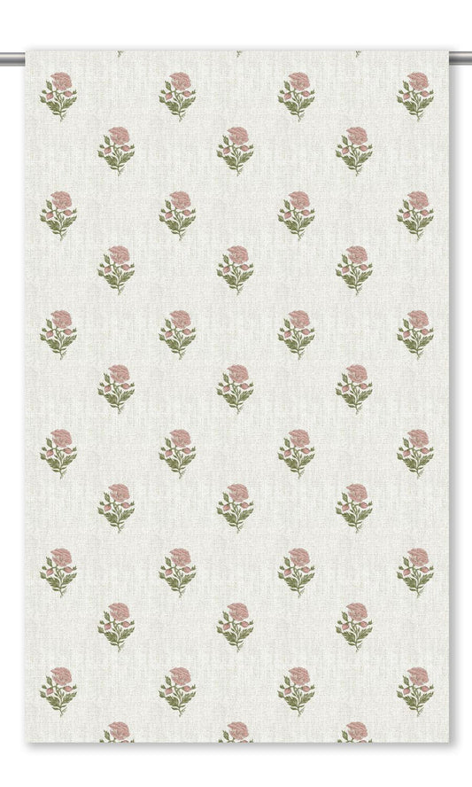 Floral Block Print Drapery (White/ Blush Pink)