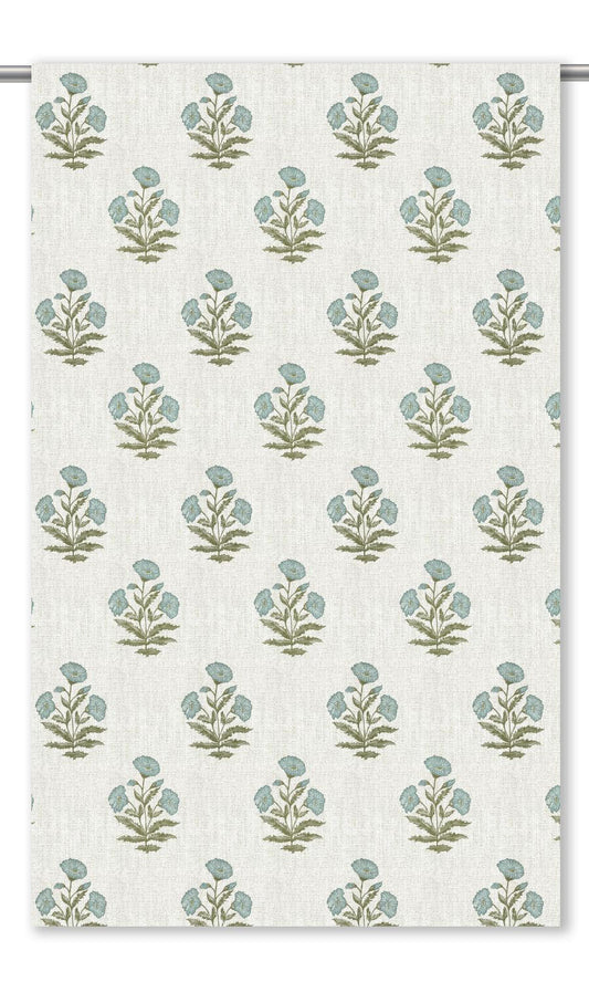 Floral Poppy Print Home Decor Fabric Sample (White/ Powder Blue)