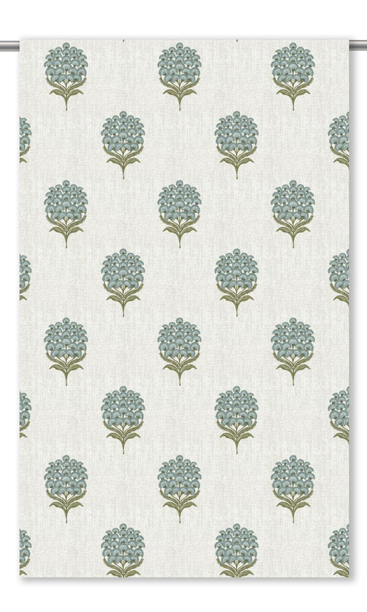 Floral Motif Print Home Decor Fabric Sample (White/ Powder Blue)