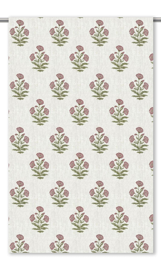 Floral Poppy Print Drapes (White/ Dusty Pink)