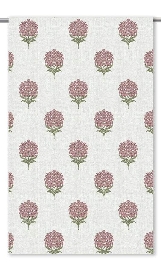 Floral Motif Print Window Curtains (White/ Dusty Pink)