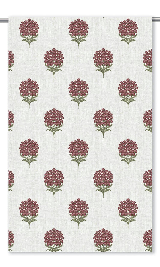Floral Motif Print Roman Shades (White/ Burgundy Red)