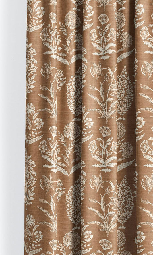 Floral Print Window Shades (Terracotta Brown/ Burnt Orange/ White)