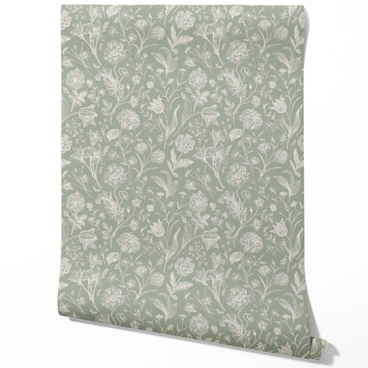 Floral/ Botanical Traditional Wallpaper (Sage Green)
