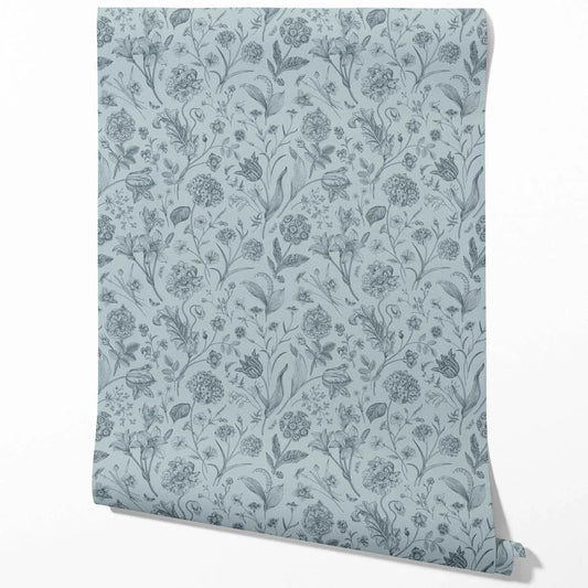 Floral/ Botanical Traditional Wallpaper (Slate Blue/ Gray)