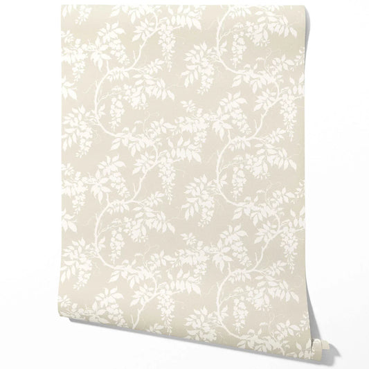 Neutral Floral Vine/ Botanical Traditional Wallpaper Sample (Beige/ Cream/ Warm Grey)
