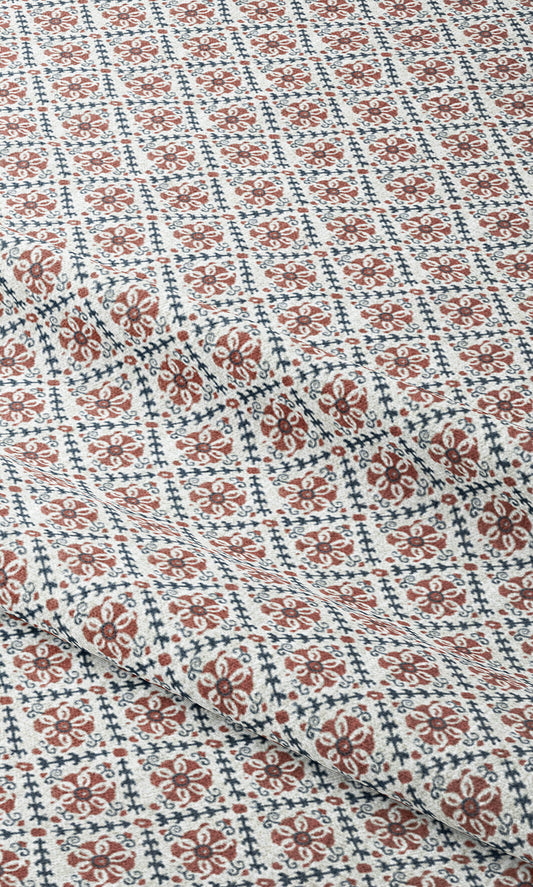 Floral Lattice Print Shades (Brick Red/ Blue/ White)