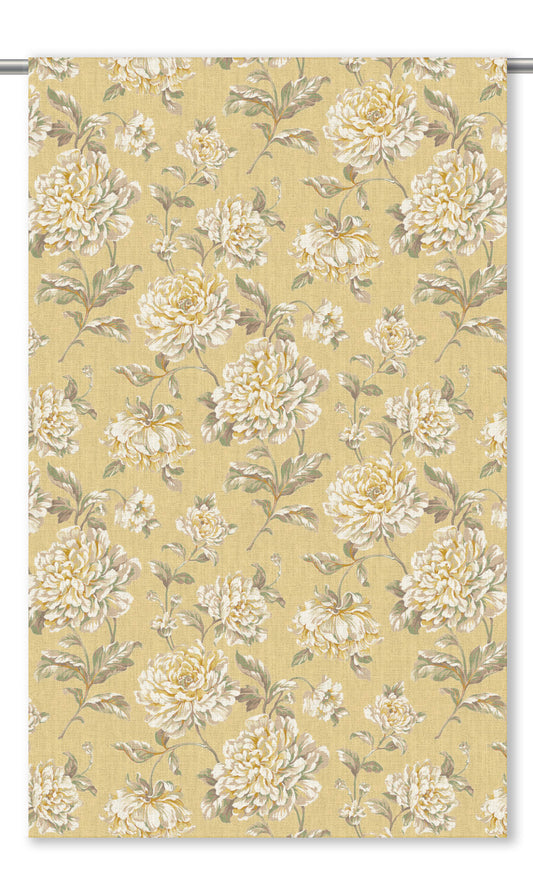 Modern Floral Window Curtains (Eggnog Yellow/ Cream/ Sage Gray)
