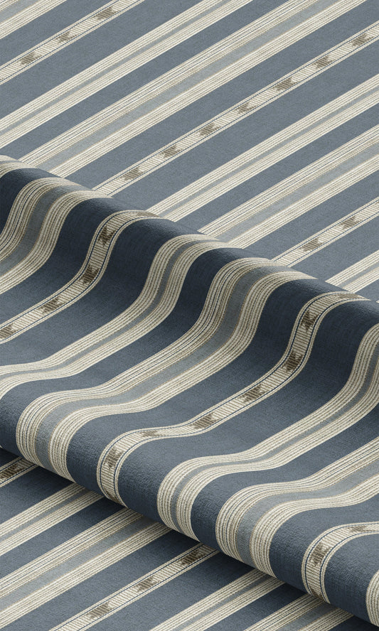 Striped Window Curtains (Taupe/ Prussian Blue)