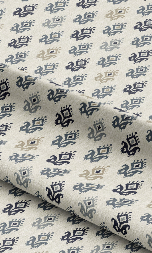 Ikat Paisley Block Print Fabric Blinds (Cream/ Blue)