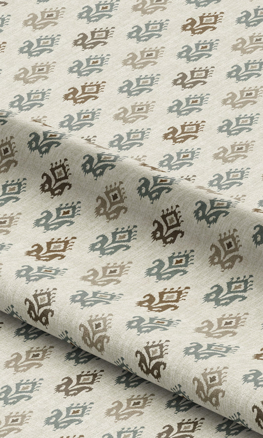 Ikat Paisley Block Print Window Shades (Cream/ Stone Blue/ Cedar Brown)