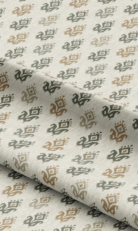 Ikat Paisley Block Print Window Blinds (Cream/ Gray-Green/ Beige)