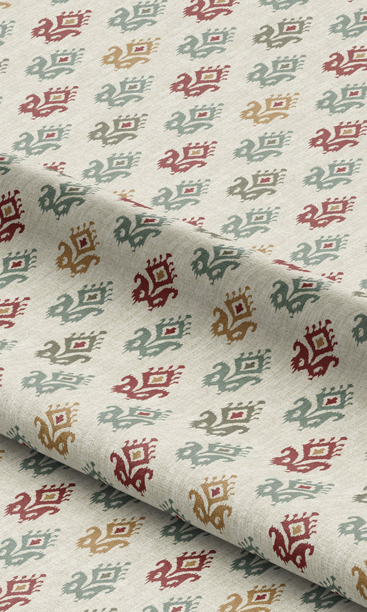 Ikat Paisley Block Print Fabric Blinds (Cream/ Red/ Blue/ Gray)