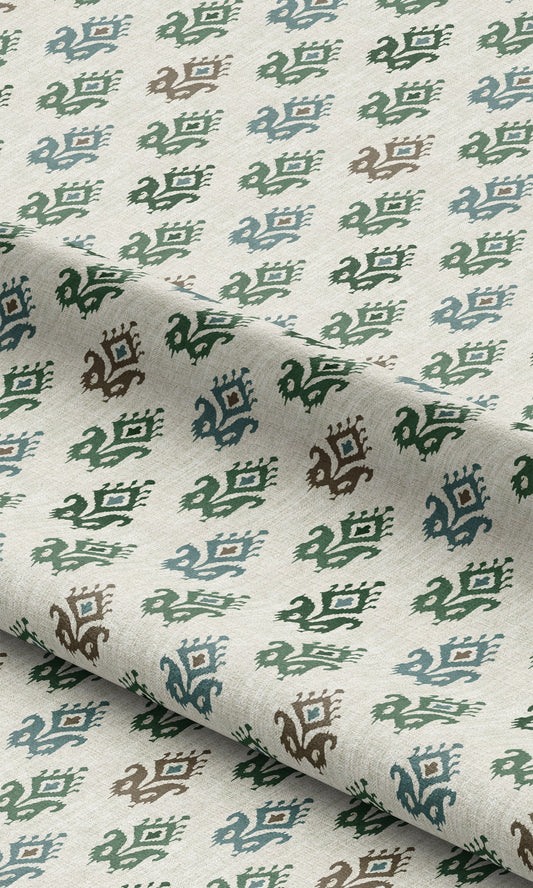 Ikat Paisley Block Print Shades (Cream/ Forest Green)