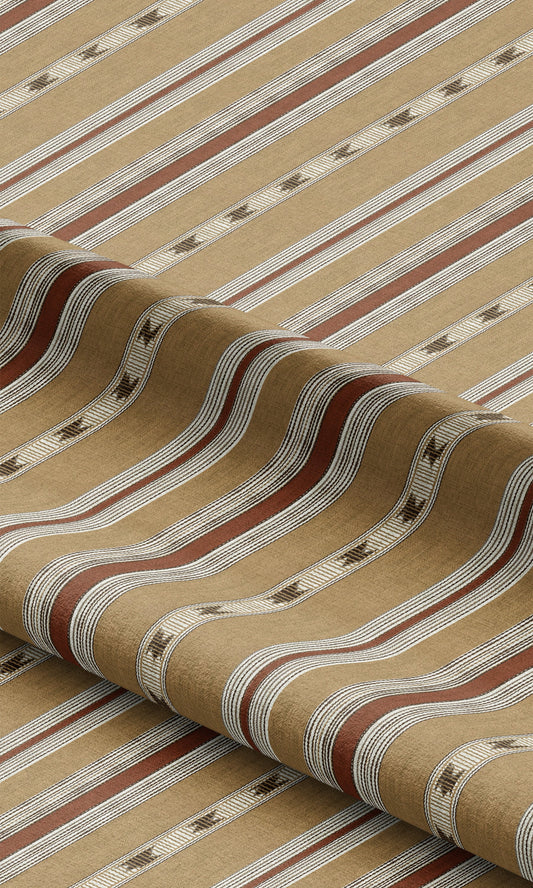 Striped Home Decor Fabric By the Yard (Tan Brown/ Maroon)