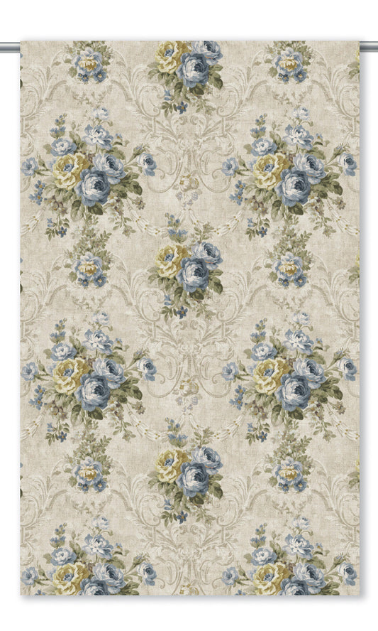 Floral Damask Window Shades (Creamy Beige/ Powder Blue)