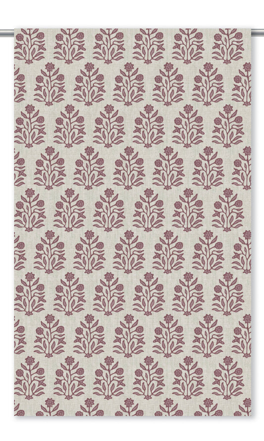 Floral Block Print Window Shades (Cream/ Maroon Red)