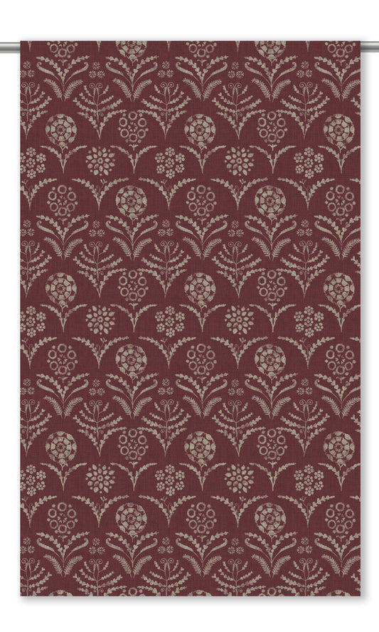 Floral Block Print Roman Shades (Maroon Red/ Cream)