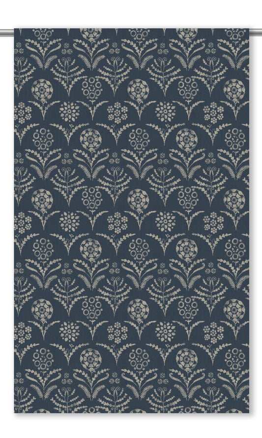 Floral Block Print Fabric Blinds (Navy Blue/ Cream)